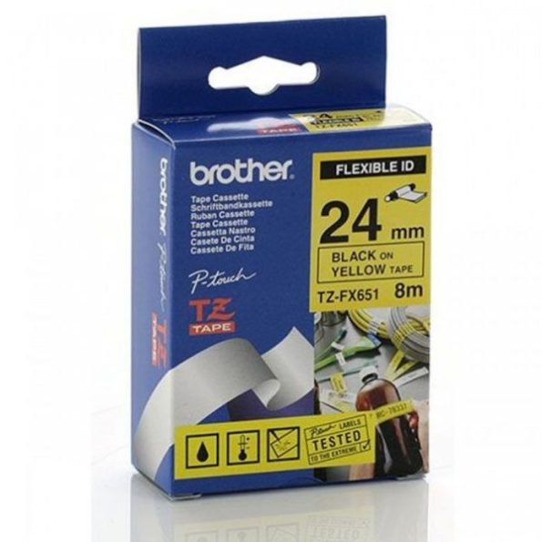Brother Fita Amarela / Preta Gravação P-Touch TZFX651 24mm  Flexivel