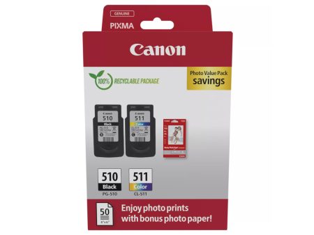 Pack Tinteiros Canon 510/511 Preto/Cor + Papel 2970B017
